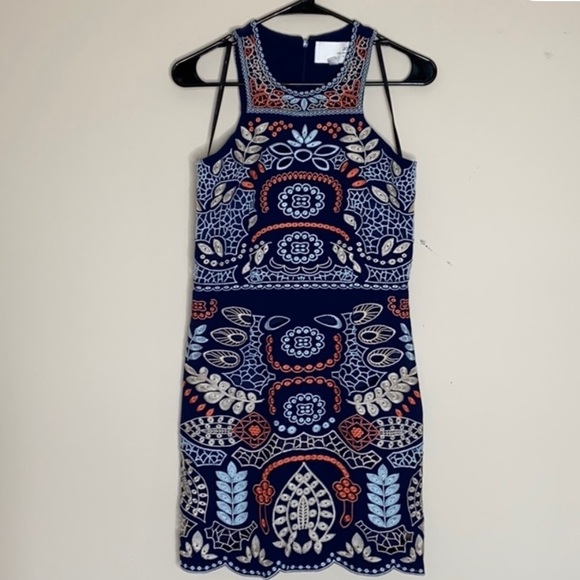 J.O.A. Dresses & Skirts - JOA Los Angeles Blue Coral Link Embroider Eyelet High Neck Dress XS